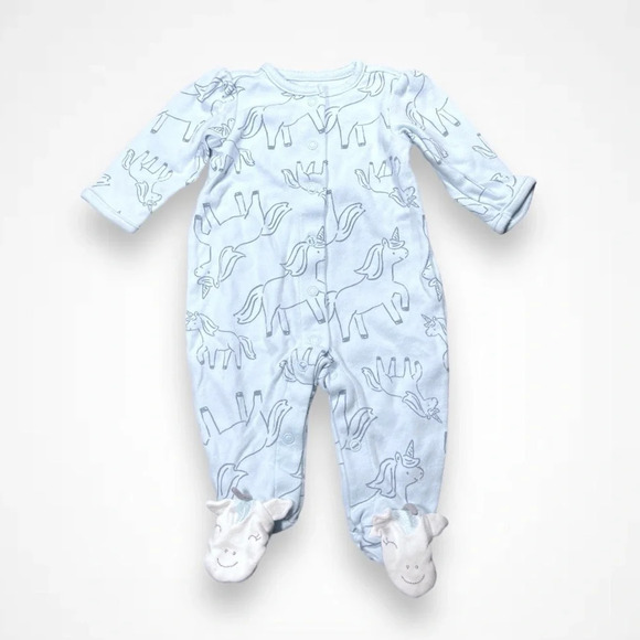 4/$20 Carter’s Light Blue  Unicorn Sleeper/Footie - Picture 1 of 5